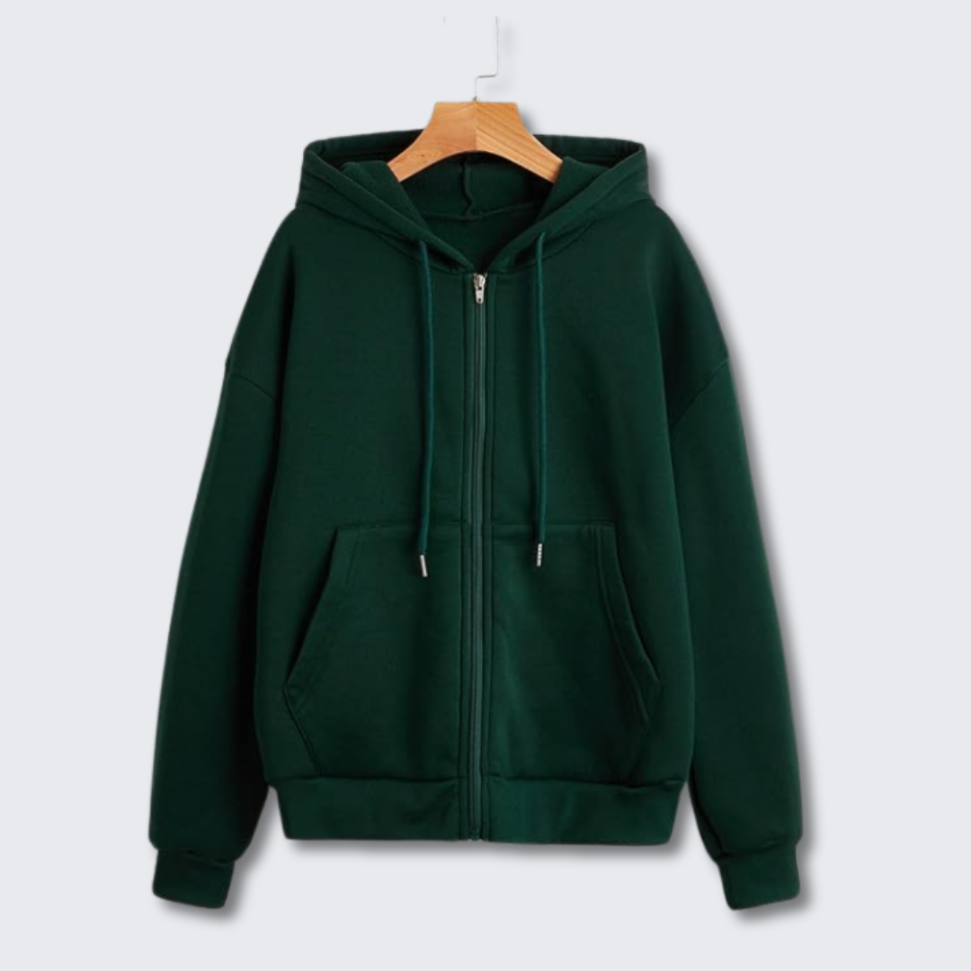 Women's Green Hooded Sweatshirt Soft Cozy Winter Jacket