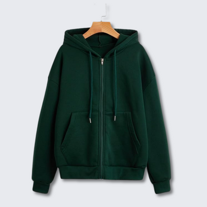 Women's Green Hooded Sweatshirt Soft Cozy Winter Jacket