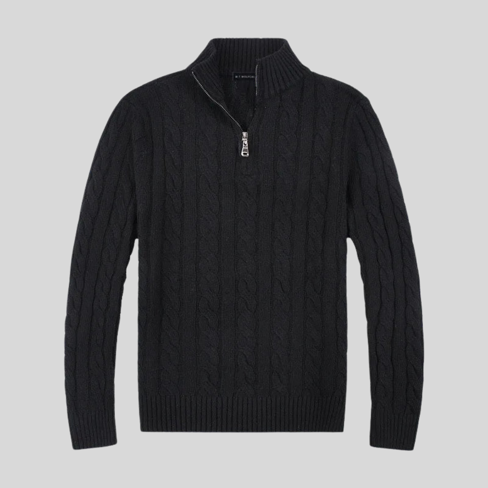 Men’s Cable Knit Mock Neck Quarter Zip Sweater