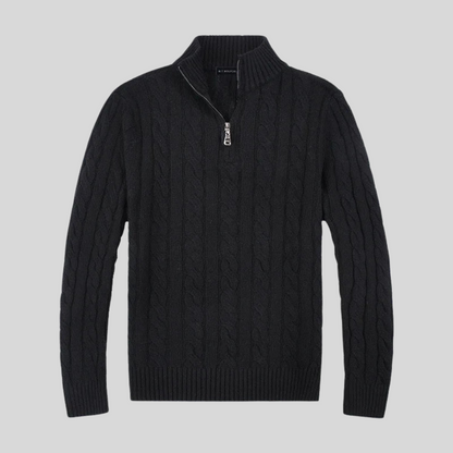 Men’s Cable Knit Mock Neck Quarter Zip Sweater