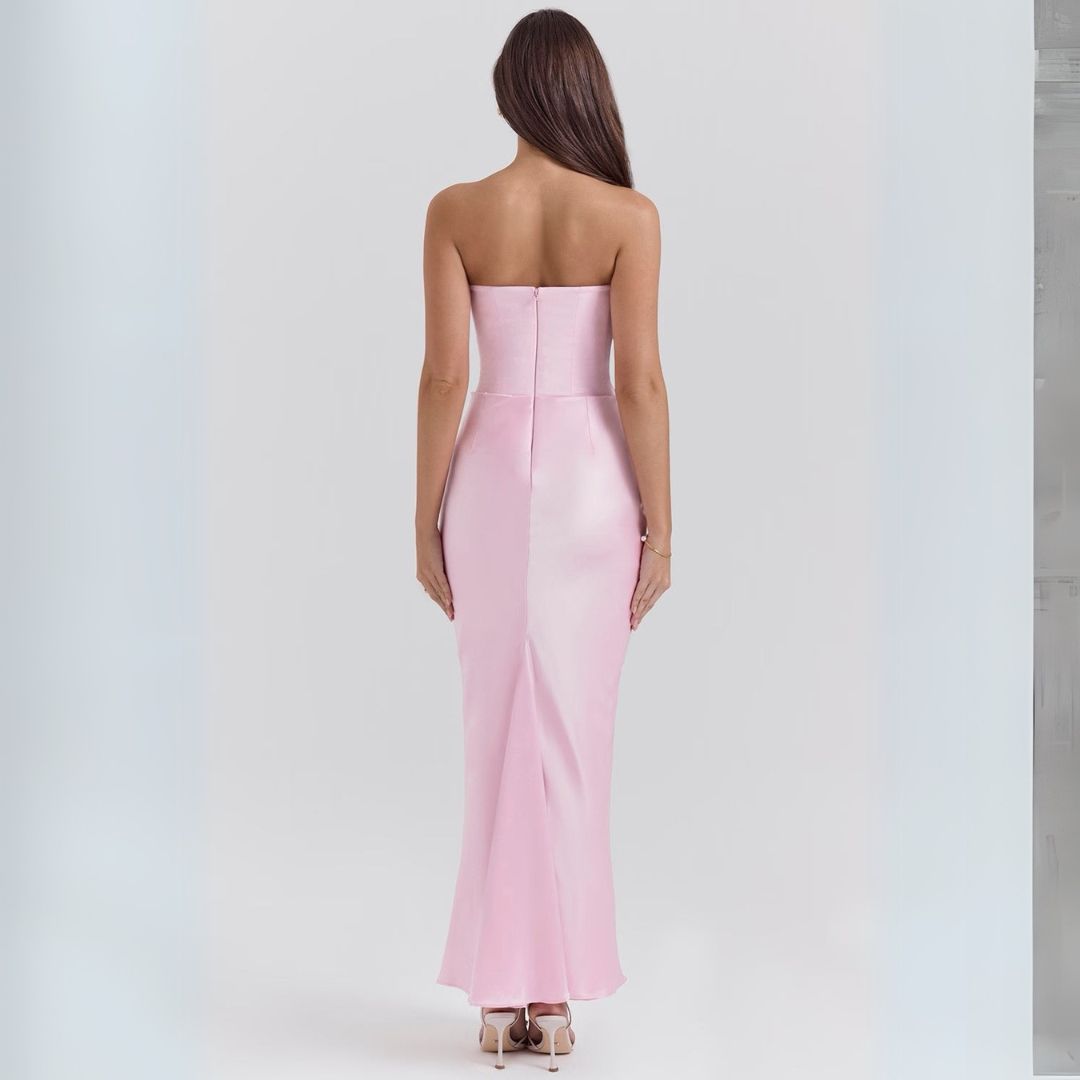 Satin Strapless Corset Maxi Dress Women