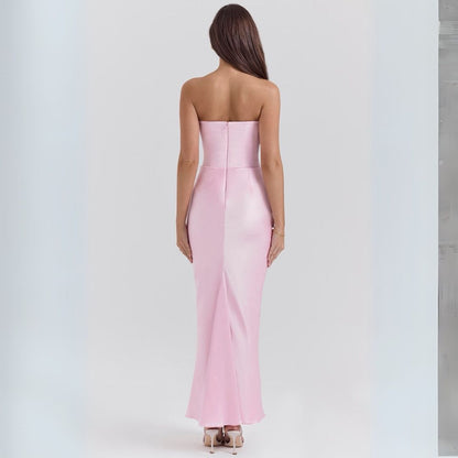 Satin Strapless Corset Maxi Dress Women