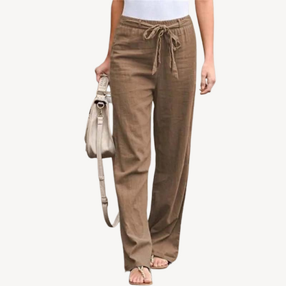 Women's Linen Wide Leg Drawstring Trousers