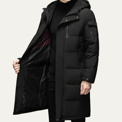 Men’s Long Quilted Puffer Coat with Hood