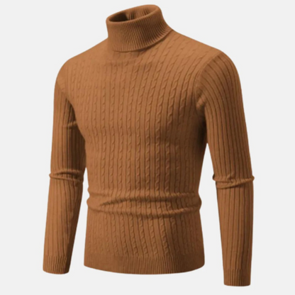 Men’s Fitted Cable Knit Turtleneck Sweater