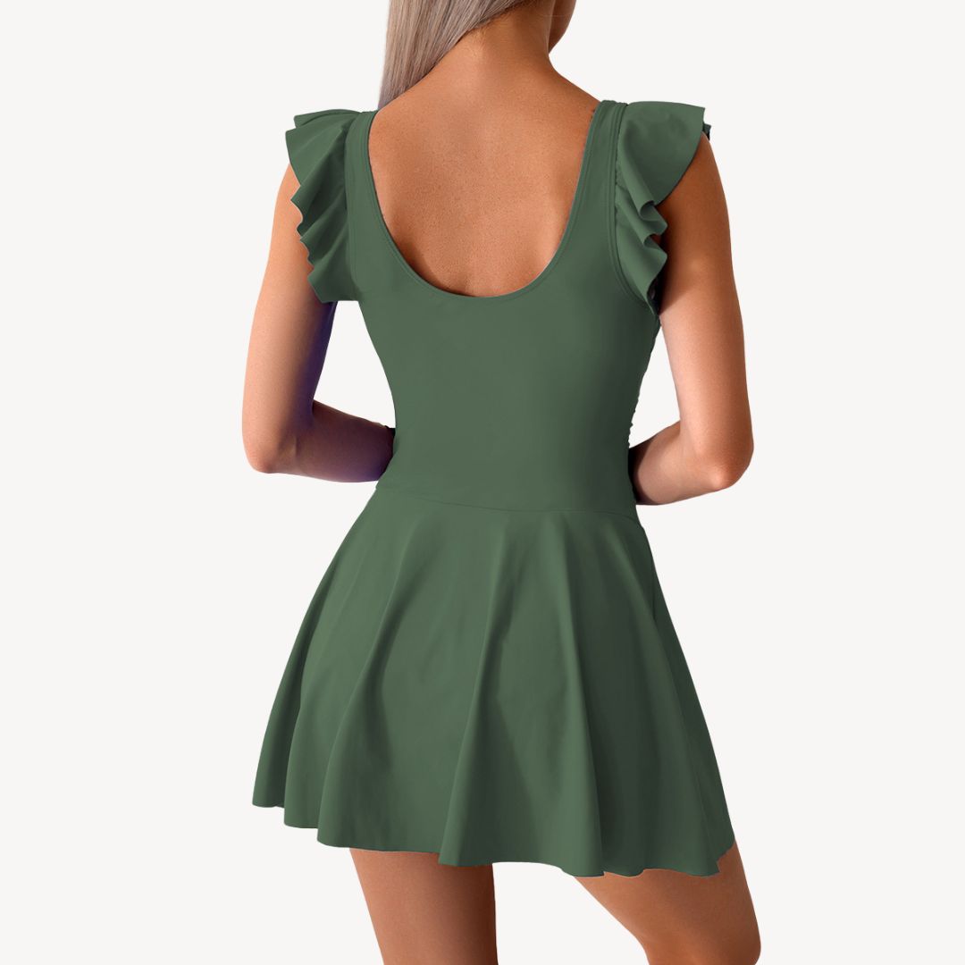 Ruffled One-Piece Skirt Swimsuit