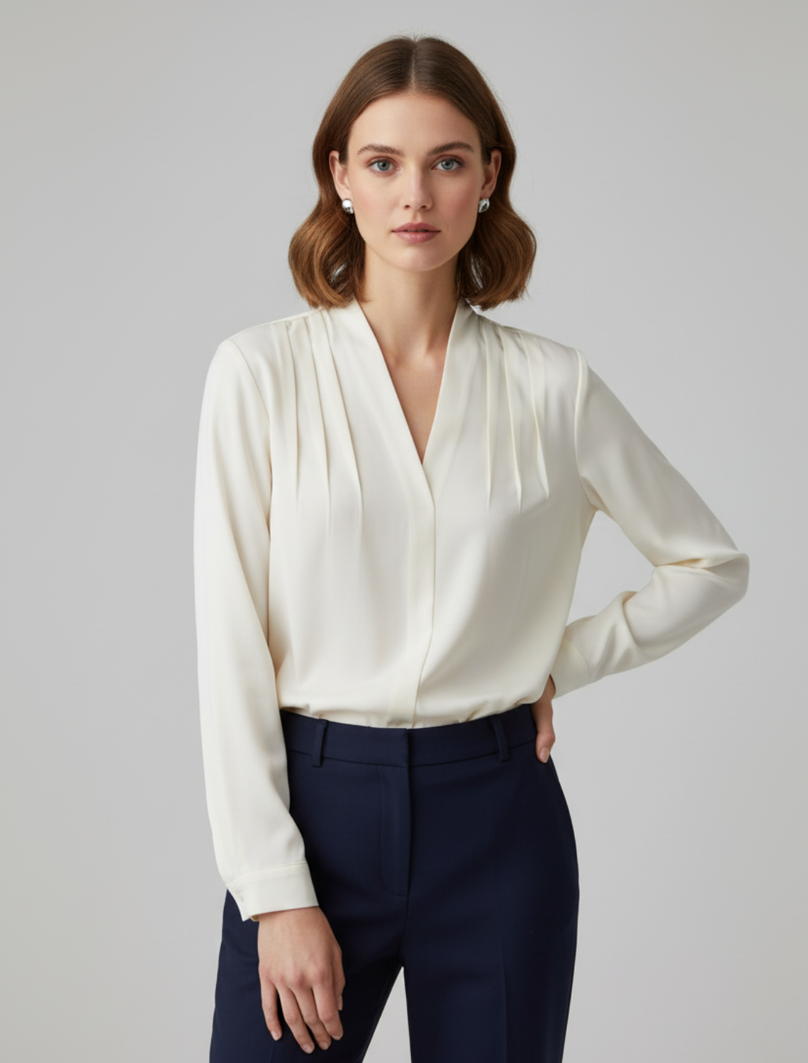 Flowy Ruffle Satin Top with Fitted Waist Design - BritishElegance