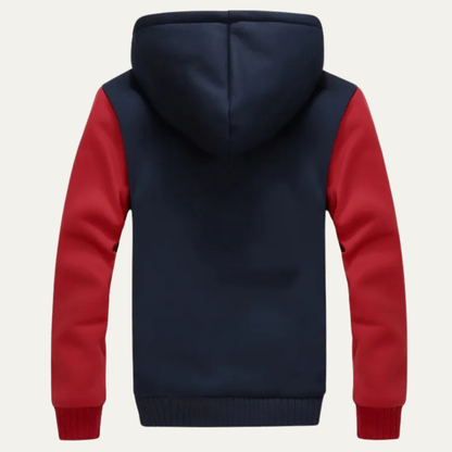 Men’s Color Block Hooded Fleece Jacket with Shearling Lining