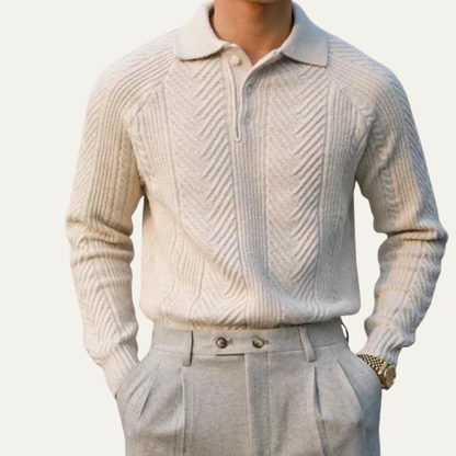 Men’s Chevron Knit Quarter Zip Polo Sweater