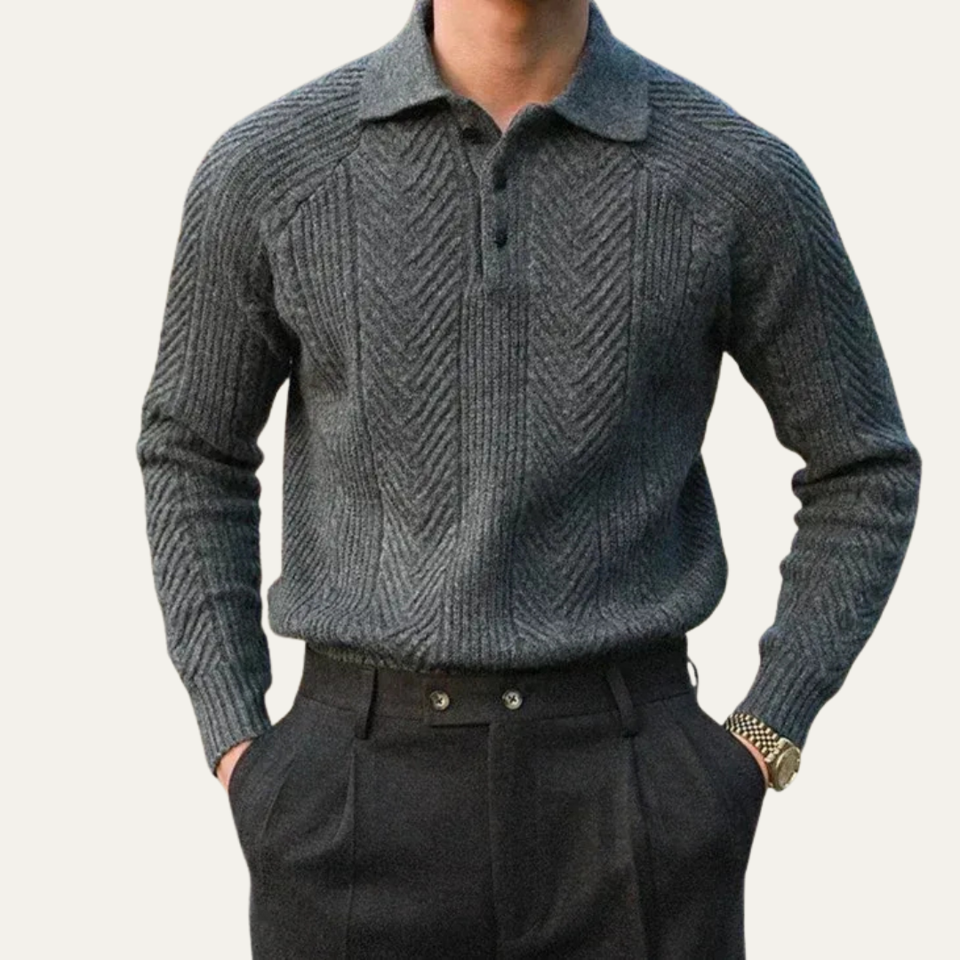 Men’s Textured Chevron Knit Polo With Zip Neck