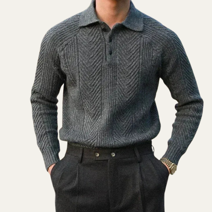 Men’s Textured Chevron Knit Polo With Zip Neck