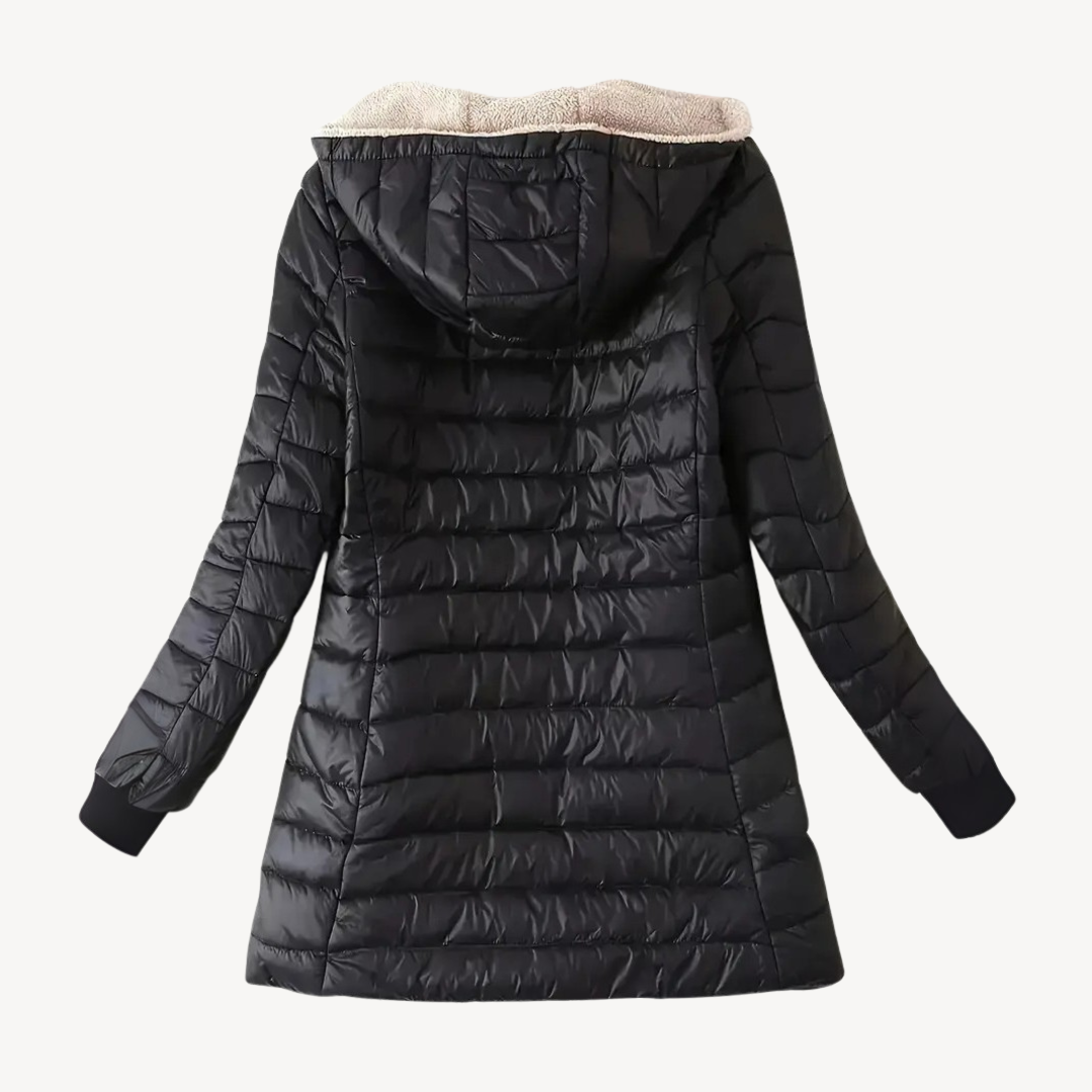 Women's Hooded Puffer Jacket with Sherpa Lining