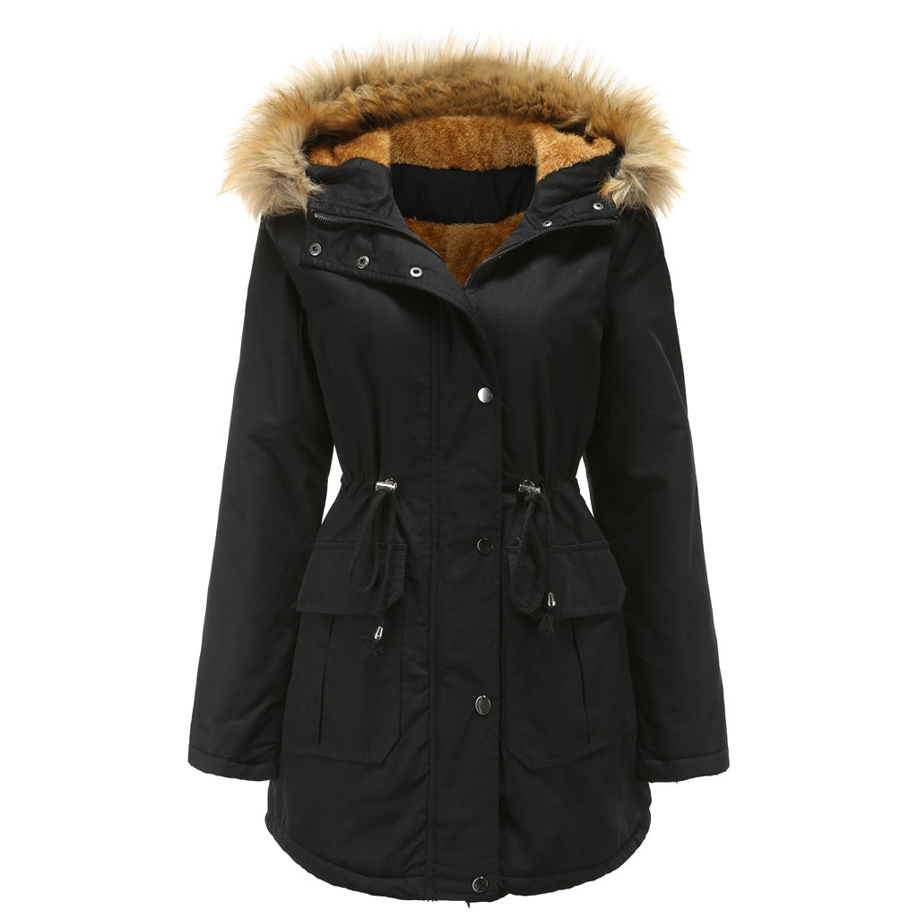 Warm Women's Parka Coat With Fleece Hood