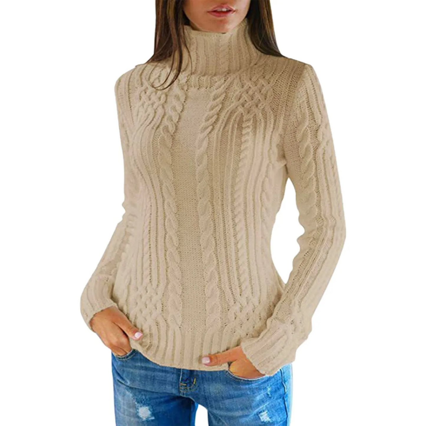 Cozy Winter Cable Knit Turtleneck Sweater