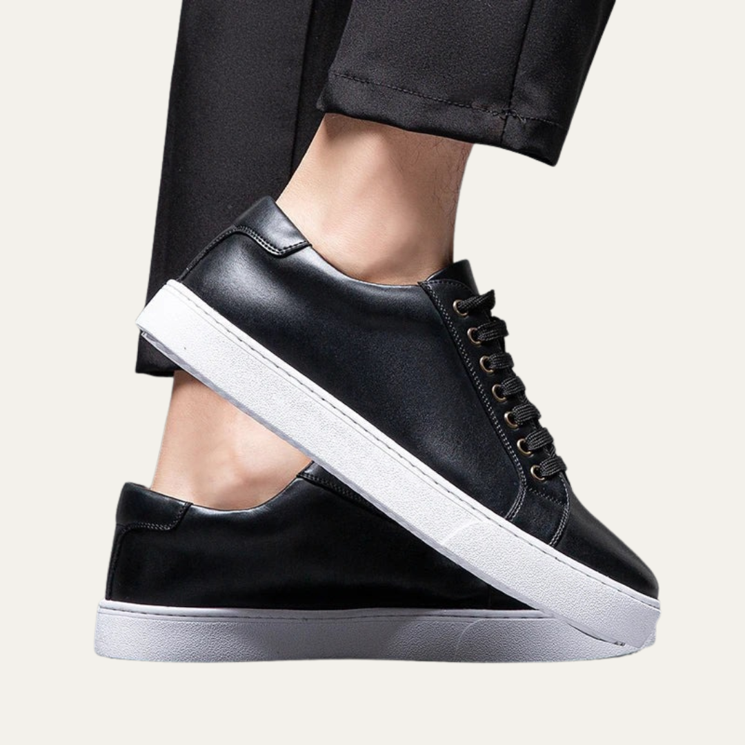Men’s Leather Low Top Sneakers with Thick Cupsole