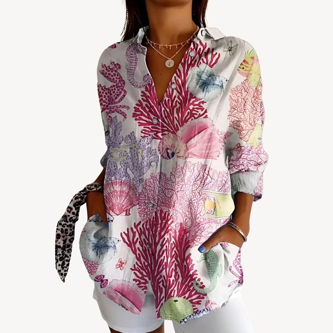 Print Button-Up Shirt Women