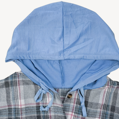 Women's Plaid Button-Down Shirt Jacket with Hood
