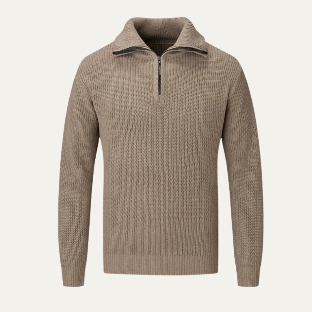 Men’s Ribbed Quarter Zip Sweater with Turn Down Collar