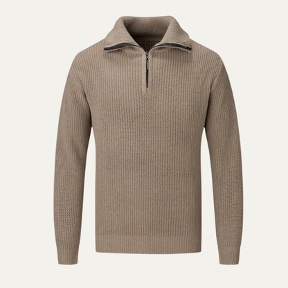 Men’s Ribbed Quarter Zip Sweater with Turn Down Collar