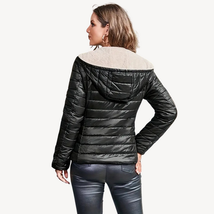 Women's Puffer Jacket with Sherpa Lining & Zipper