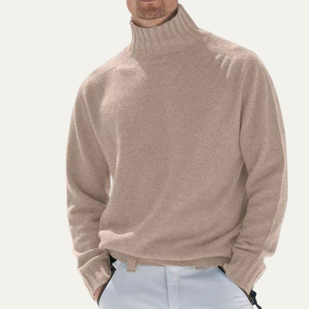 Men’s Ribbed Wool Turtleneck Knit Sweater