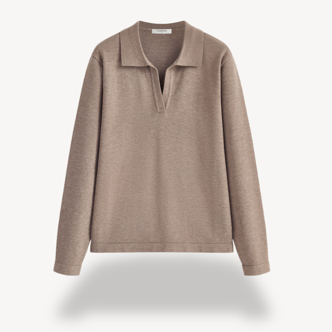 Knit Long Sleeve Polo V-Neck Sweater Women