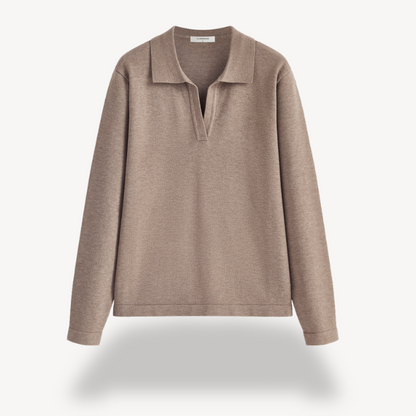 Knit Long Sleeve Polo V-Neck Sweater Women