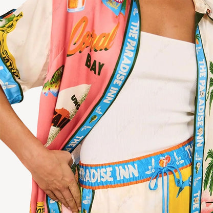 Women's Tropical Print Satin Co-ord Set