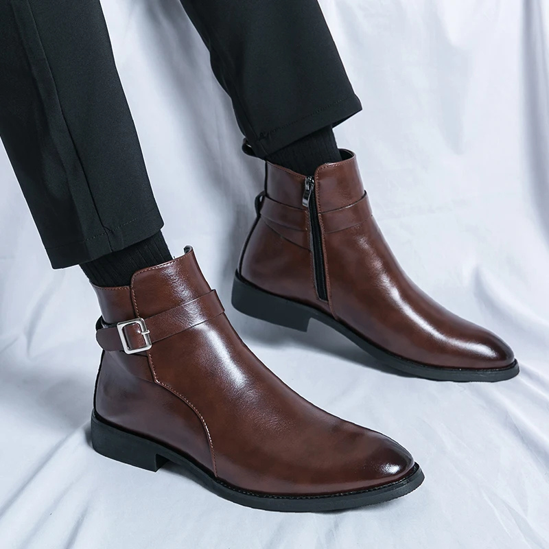 Men's Smart Vegan Leather Chelsea Boots with Zip Detail