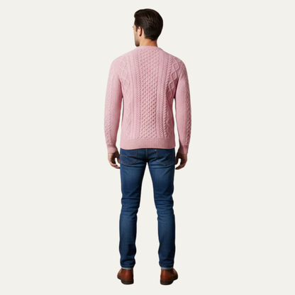 Men’s Heavy Gauge Cable and Basketweave Knit Sweater