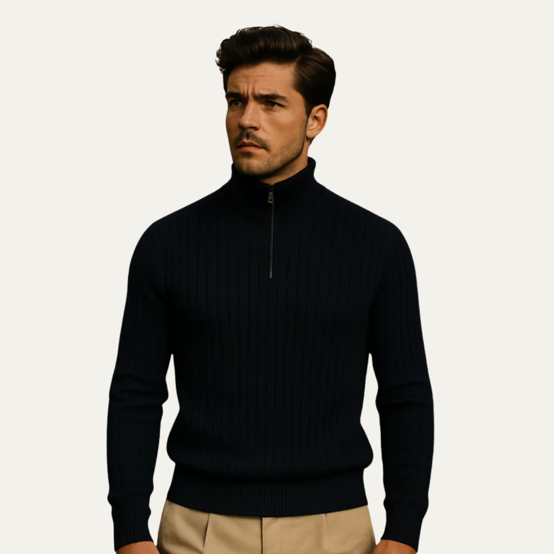 Men’s Mock Neck Quarter Zip Ribbed Sweater