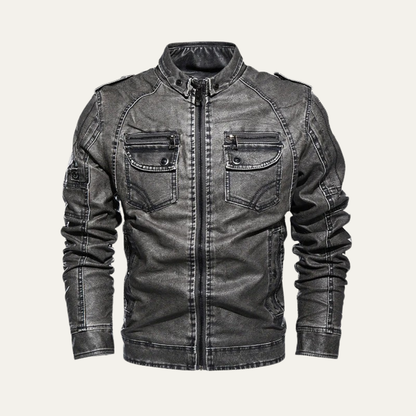 Men’s Biker Style Multi Pocket Leather Jacket