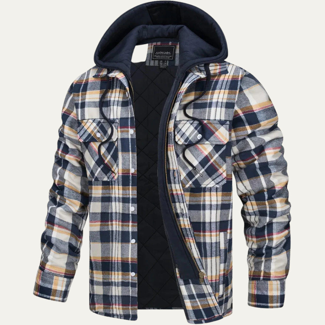 Men’s Plaid Flannel Jacket with Removable Hood