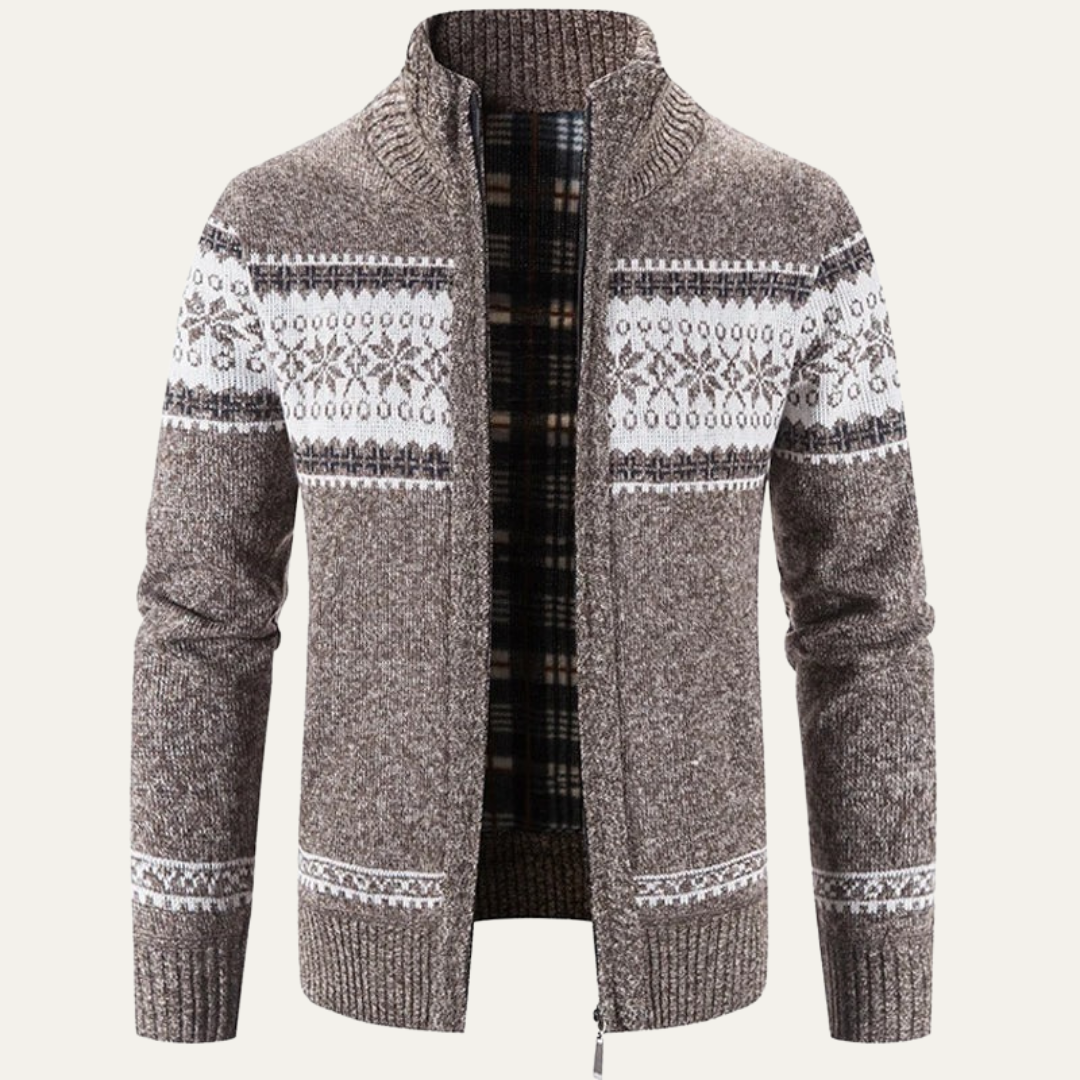 Men’s Nordic Pattern Full Zip Knitted Cardigan