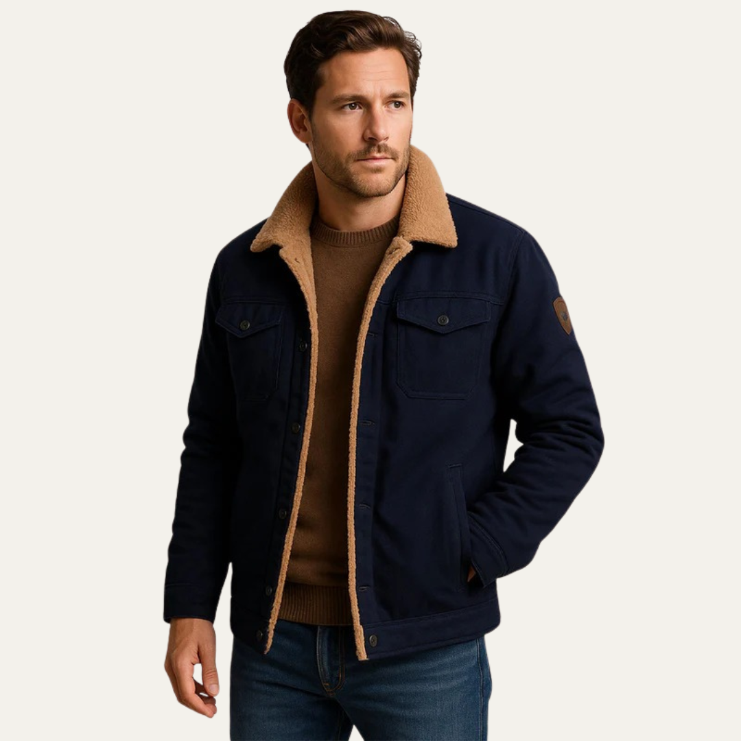 Men’s Faux Shearling Lined Snap Front Trucker Jacket