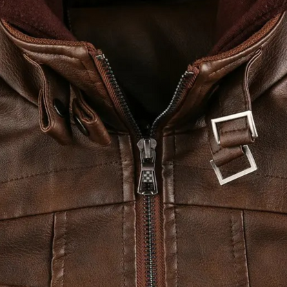 Leather Jacket with Hood for Men