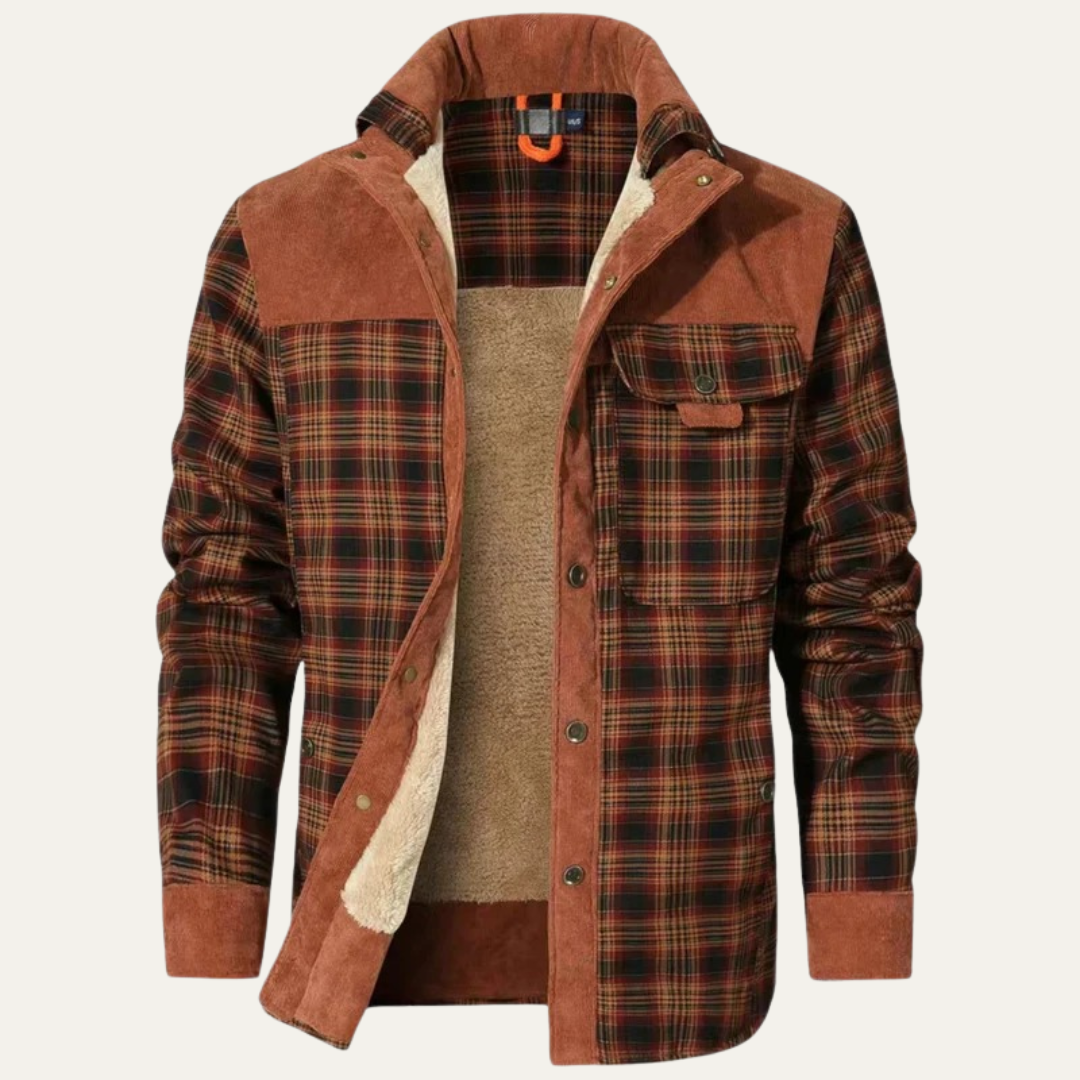 Men’s Plaid Fleece Lined Corduroy Yoke Shirt Jacket