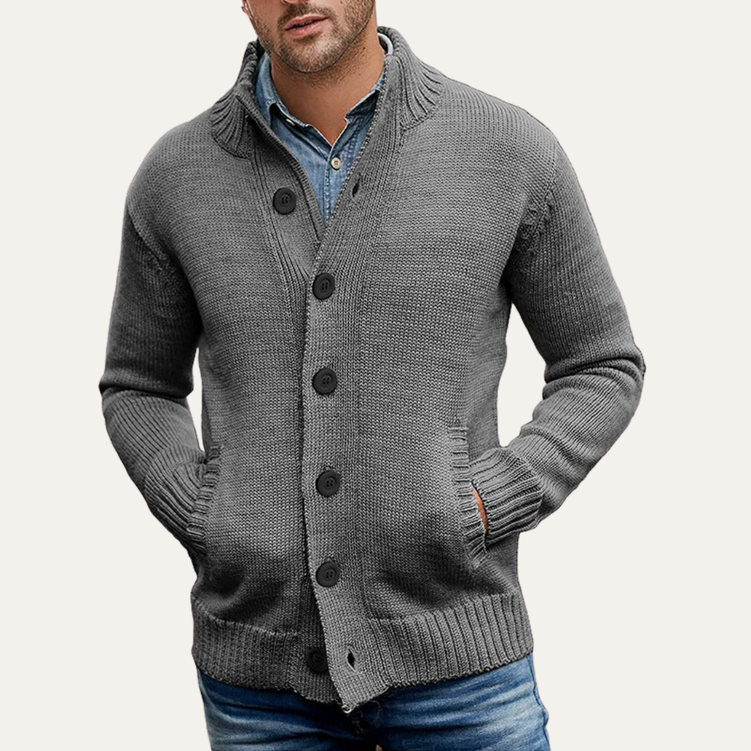Men’s Chunky Textured Mock Neck Button Cardigan