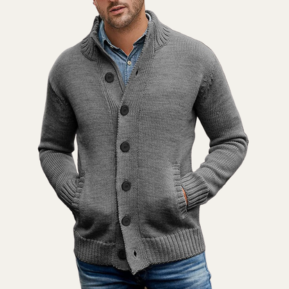 Men’s Chunky Textured Mock Neck Button Cardigan