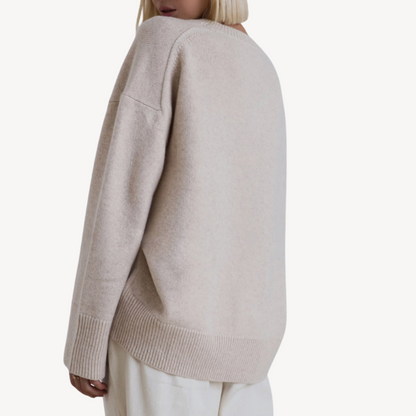 Oversized Knit Wool Blend Crew Neck Sweater for Women