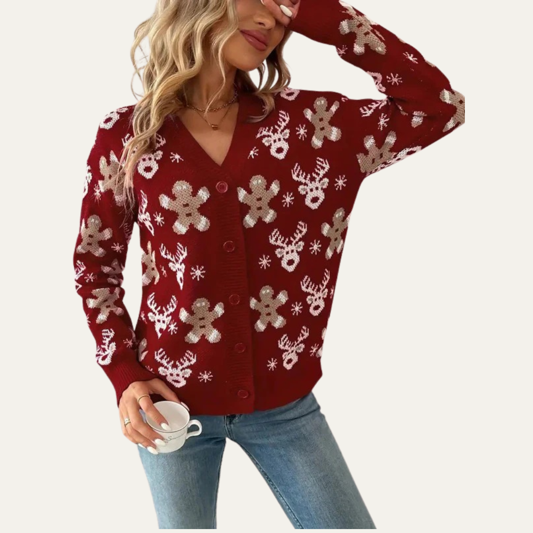 Women’s Festive Gingerbread Knit Button Cardigan