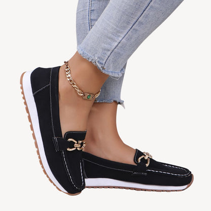 Orthopedic Suede Loafers for Women – Comfortable Slip-On Shoes with Chain Detail