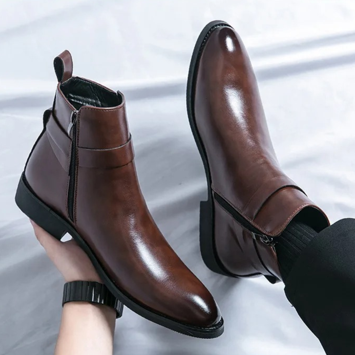 The Franciacorta Men’s Leather Ankle Boots with Side Zip & Non Slip Sole