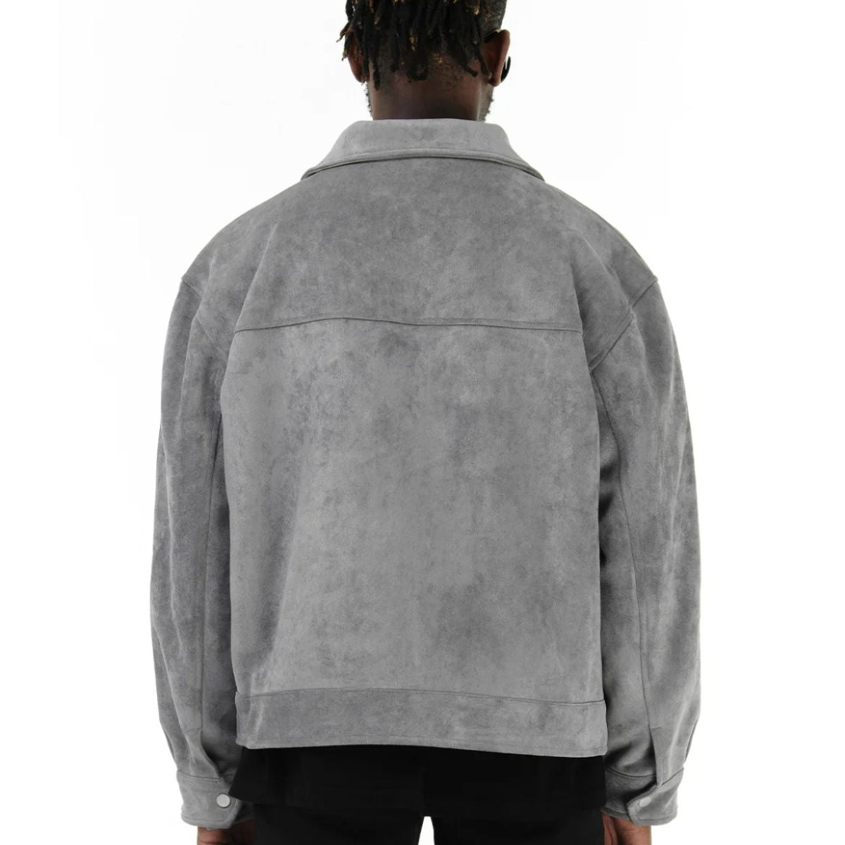 Men’s Faux Suede Zip Shirt Jacket with Patch Pockets
