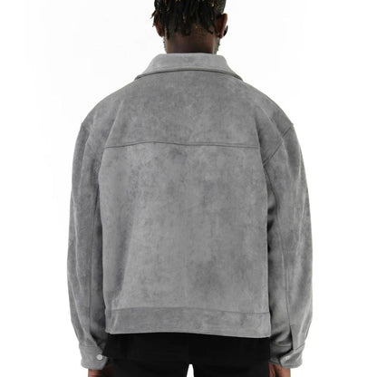 Men’s Faux Suede Zip Shirt Jacket with Patch Pockets