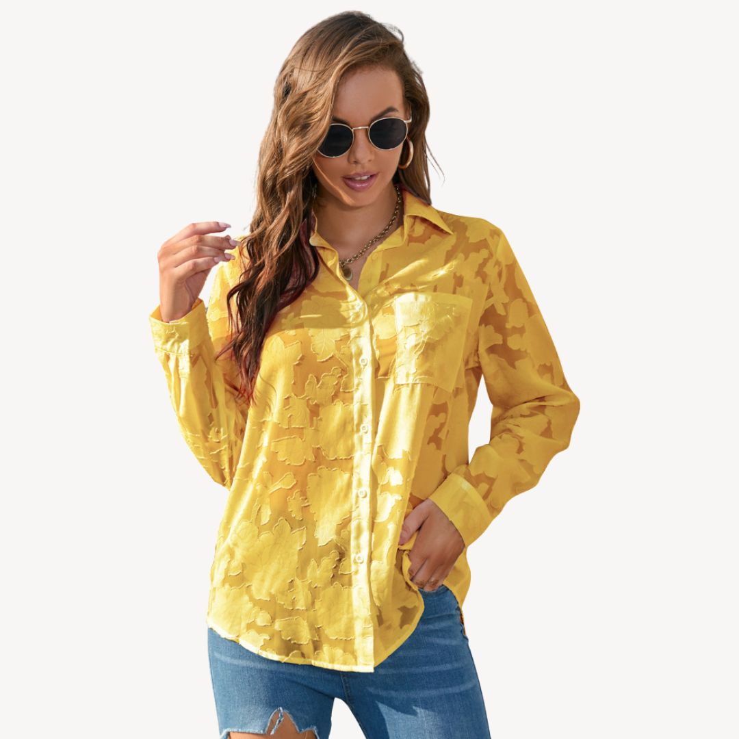 Women's Lace Print Button-Up Shirt