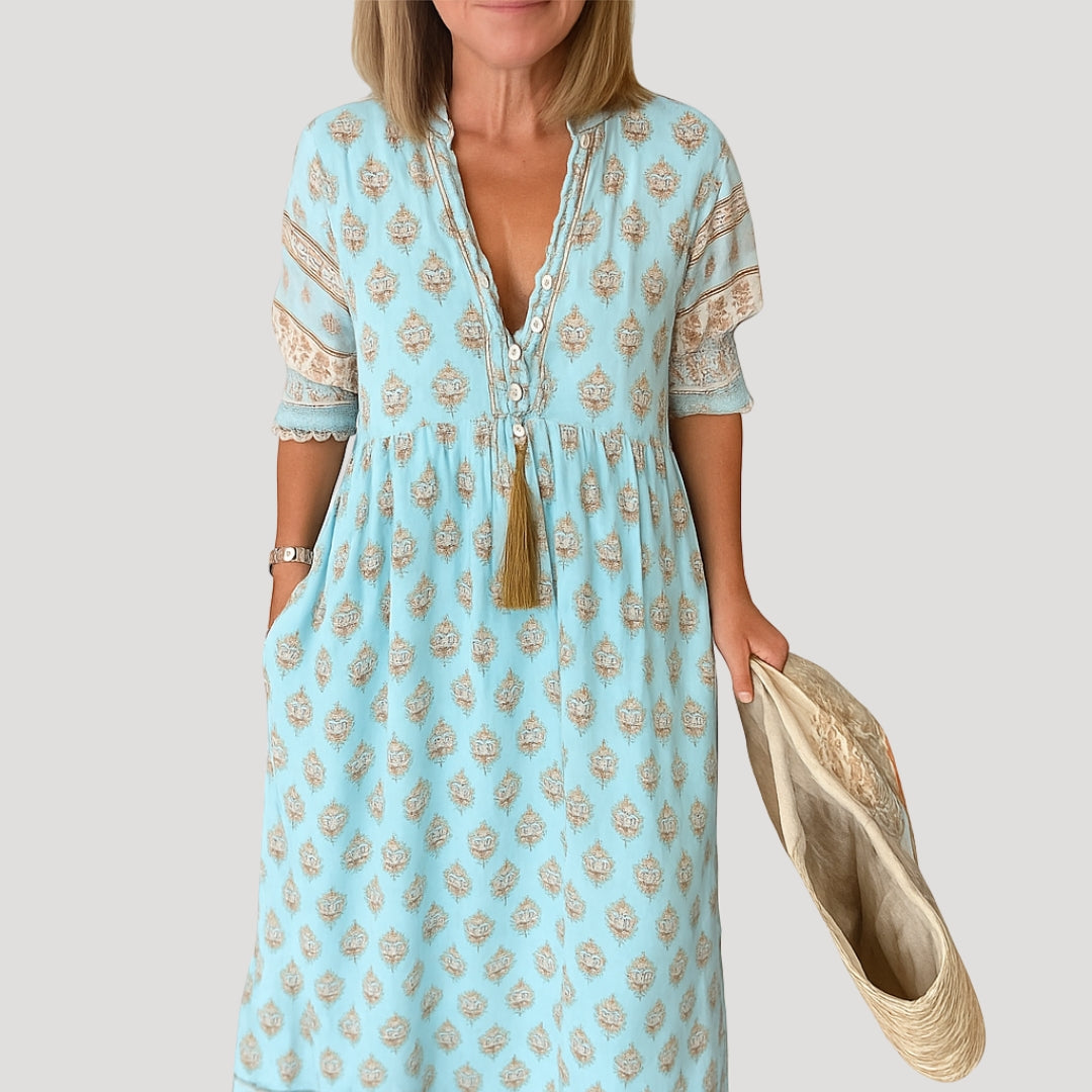 Casual Beach Midi Dress for Women with Pockets - BritishElegance