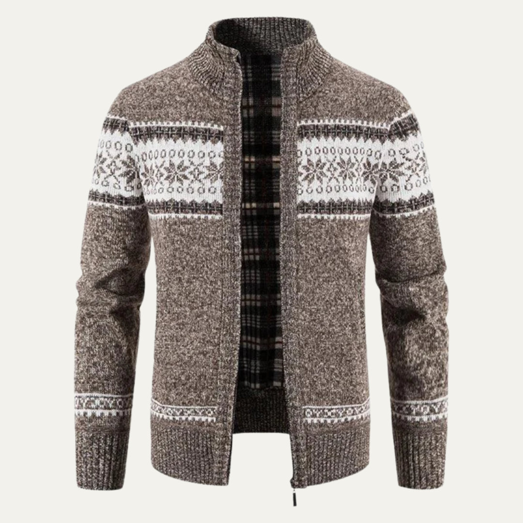 Men's Full Zip Knit Cardigan with Standing Collar