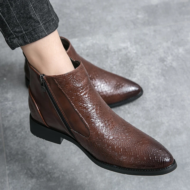 Men's Synthetic Leather Zip Boots - BritishElegance