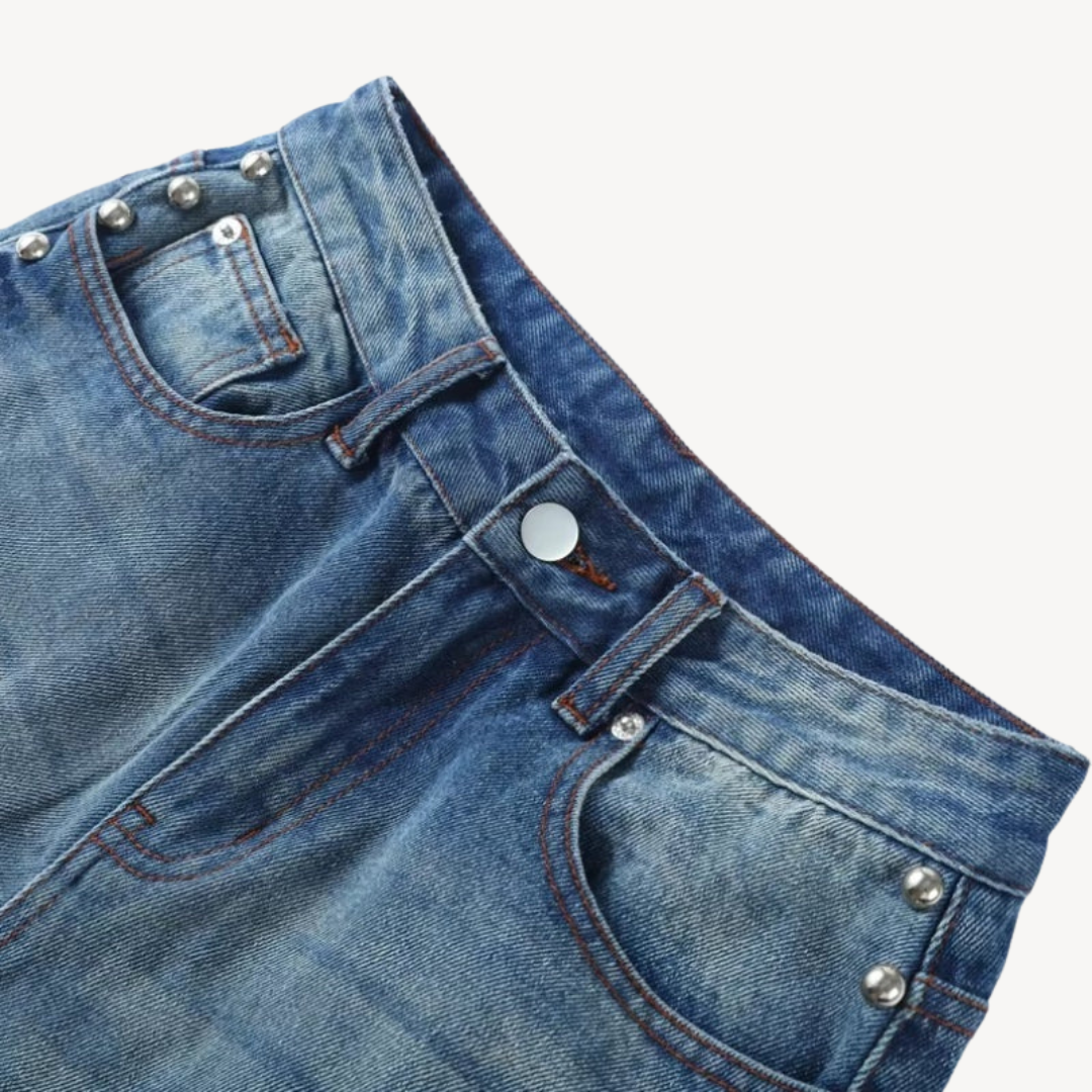 Women's Button-Studded Wide-Leg Jeans